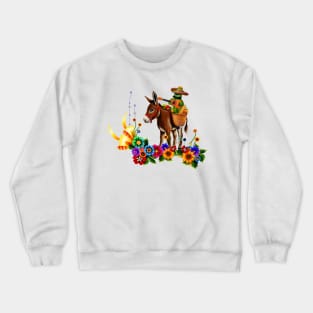 Funny mexican cactus with hat and donkey Crewneck Sweatshirt